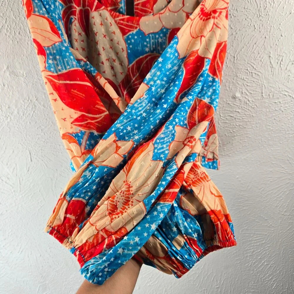Farm Rio x Anthropologie Blouse Medium Pineapple Floral Print Artsy Colorful Top - Picture 6 of 12